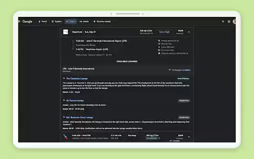 Google Flights Lounge Info from Chrome web store to be run with OffiDocs Chromium online Google Flights Lounge Info from Chrome web store to be run with OffiDocs Chromium online