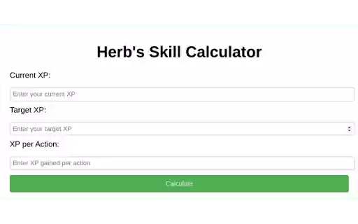 Herbs Skill Calculator from Chrome web store to be run with OffiDocs Chromium online Herbs Skill Calculator from Chrome web store to be run with OffiDocs Chromium online