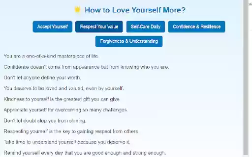 How to Love Yourself More? from Chrome web store to be run with OffiDocs Chromium online How to Love Yourself More? from Chrome web store to be run with OffiDocs Chromium online