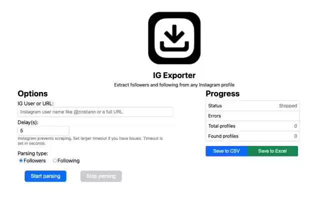 IG Tools IG Follower Export Tool from Chrome web store to be run with OffiDocs Chromium online IG Tools IG Follower Export Tool from Chrome web store to be run with OffiDocs Chromium online