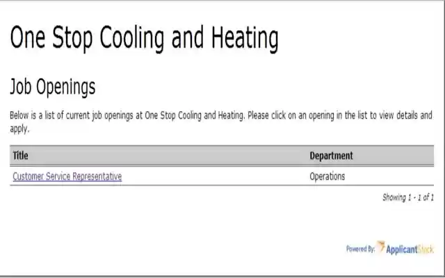 One Stop Cooling and Heating Job A from Chrome web store to be run with OffiDocs Chromium online One Stop Cooling and Heating Job A from Chrome web store to be run with OffiDocs Chromium online