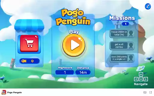 Pogo Penguin Game Compete with friends for the best distance and score! from Chrome web store to be run with OffiDocs Chromium online Pogo Penguin Game Compete with friends for the best distance and score! from Chrome web store to be run with OffiDocs Chromium online
