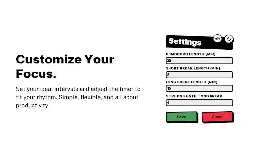 Pomodur – Brutally Simple Pomodoro Focus Timer from Chrome web store to be run with OffiDocs Chromium online Pomodur – Brutally Simple Pomodoro Focus Timer from Chrome web store to be run with OffiDocs Chromium online