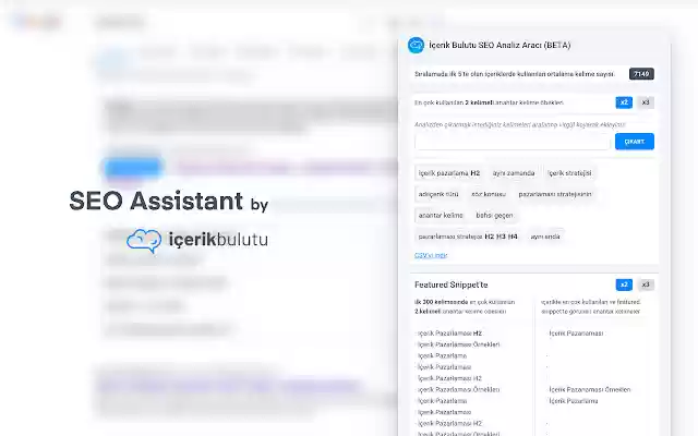 SEO Assistant by İçerik Bulutu from Chrome web store to be run with OffiDocs Chromium online SEO Assistant by İçerik Bulutu from Chrome web store to be run with OffiDocs Chromium online