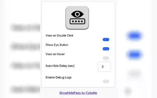 ShowHidePass from Chrome web store to be run with OffiDocs Chromium online ShowHidePass from Chrome web store to be run with OffiDocs Chromium online