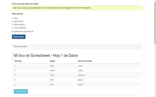 Spreadsheet to HTML with Bootstrap from Chrome web store to be run with OffiDocs Chromium online Spreadsheet to HTML with Bootstrap from Chrome web store to be run with OffiDocs Chromium online