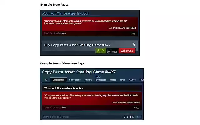 Steam Dodgy Developer Warner from Chrome web store to be run with OffiDocs Chromium online Steam Dodgy Developer Warner from Chrome web store to be run with OffiDocs Chromium online