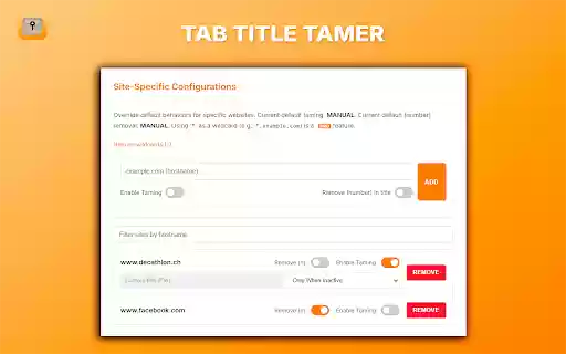 Tab Title Tamer from Chrome web store to be run with OffiDocs Chromium online Tab Title Tamer from Chrome web store to be run with OffiDocs Chromium online