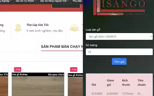 Tính giá sàn gỗ from Chrome web store to be run with OffiDocs Chromium online Tính giá sàn gỗ from Chrome web store to be run with OffiDocs Chromium online