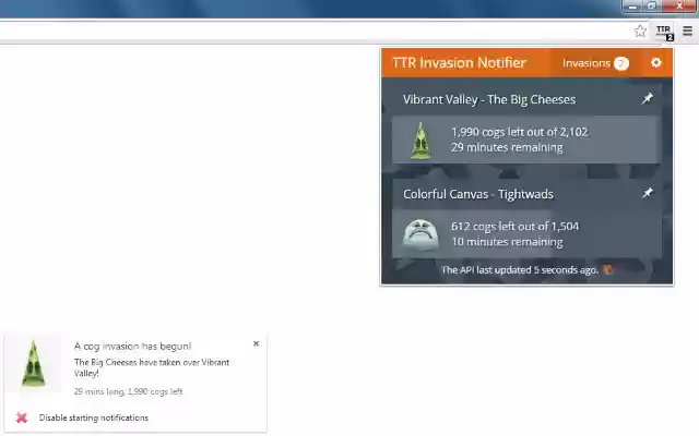 Toontown Rewritten Invasion Notifier from Chrome web store to be run with OffiDocs Chromium online Toontown Rewritten Invasion Notifier from Chrome web store to be run with OffiDocs Chromium online