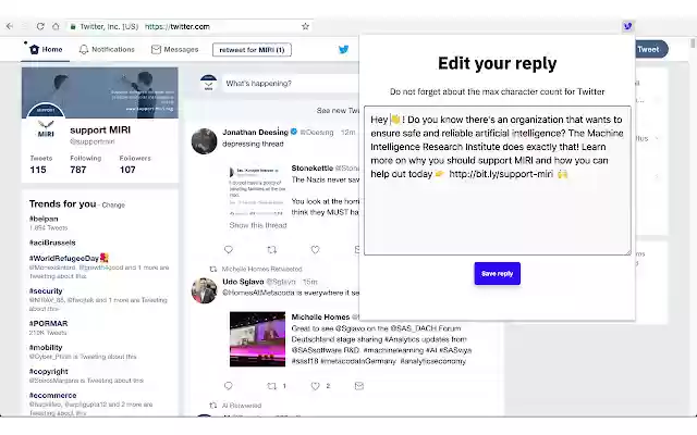 Twitter Add Instant Reply from Chrome web store to be run with OffiDocs Chromium online Twitter Add Instant Reply from Chrome web store to be run with OffiDocs Chromium online