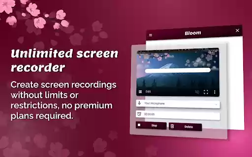Unlimited Free Screen Recorder Bloom from Chrome web store to be run with OffiDocs Chromium online Unlimited Free Screen Recorder Bloom from Chrome web store to be run with OffiDocs Chromium online