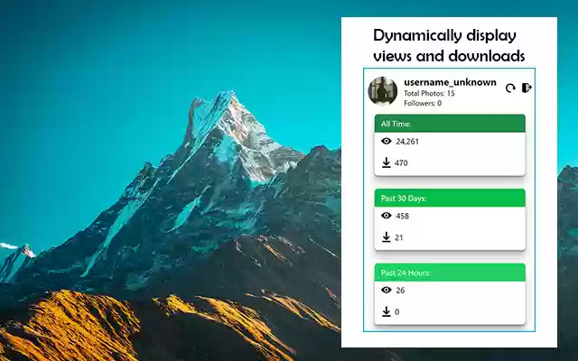 Unsplash Stat Viewer from Chrome web store to be run with OffiDocs Chromium online Unsplash Stat Viewer from Chrome web store to be run with OffiDocs Chromium online