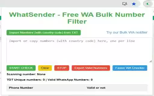 WhatSender Free WA Bulk Number filter from Chrome web store to be run with OffiDocs Chromium online WhatSender Free WA Bulk Number filter from Chrome web store to be run with OffiDocs Chromium online