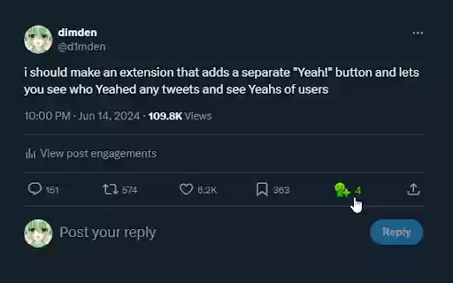 Yeah! for Twitter from Chrome web store to be run with OffiDocs Chromium online Yeah! for Twitter from Chrome web store to be run with OffiDocs Chromium online